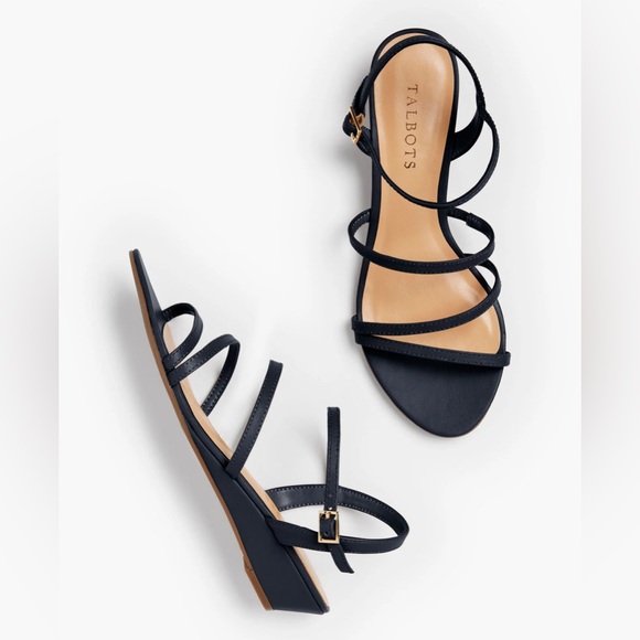 Talbots Capri Multi Strap Mini Wedge Sandal Nappa Leather Black Size 8.5 - Picture 1 of 8